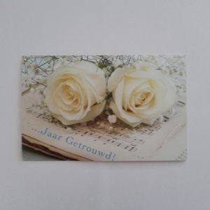 Wenskaart huwelijksjubileum (2 rozen)