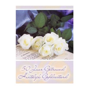 Wenskaart huwelijksjubileum - 50 (witte rozen)