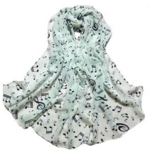 Shawl met muzieknoten (wit)