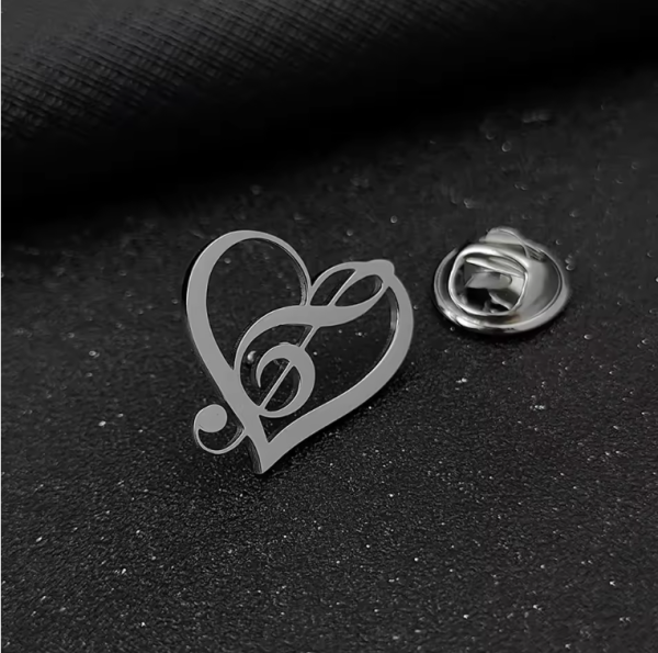 Pin vioolsleutel Hart (zilverkleurig)